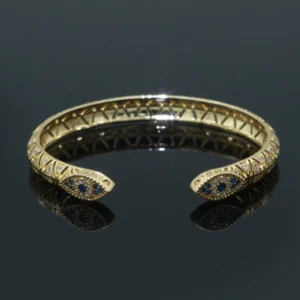 24K Gold Filled Evil Eye Hamsa Open Bangle Bracelet