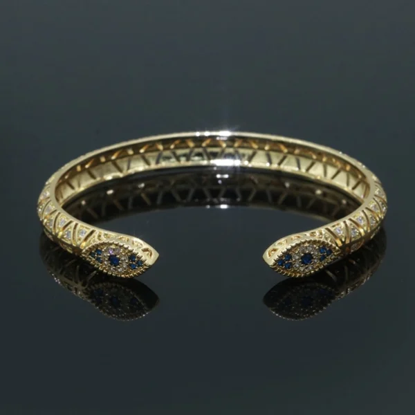 24K Gold Filled Evil Eye Hamsa Open Bangle Bracelet - Image 2