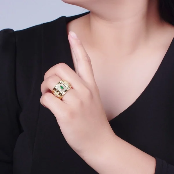 24K Gold Filled Ring with Micro Pave Star & Green Cz O798 - Image 2