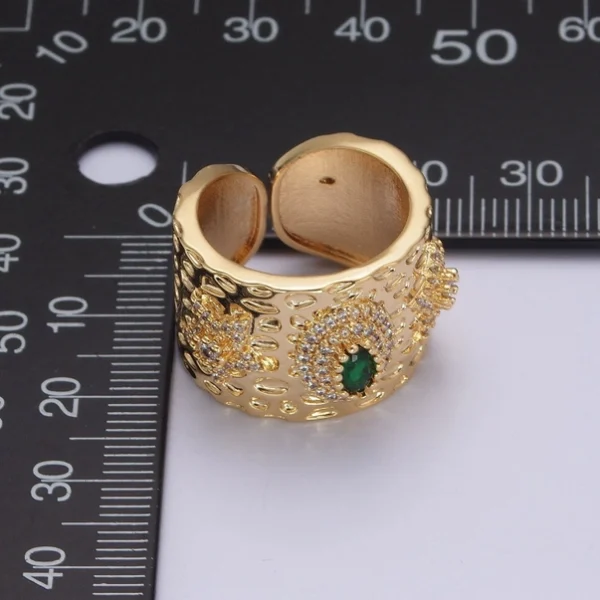 24K Gold Filled Ring with Micro Pave Star & Green Cz O798 - Image 3