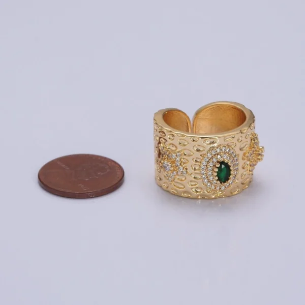 24K Gold Filled Ring with Micro Pave Star & Green Cz O798 - Image 4