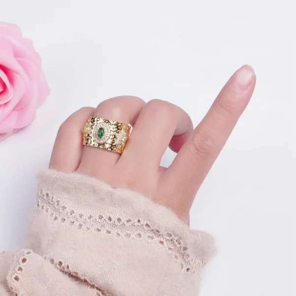 24K Gold Filled Ring with Micro Pave Star & Green Cz O798 - Image 5