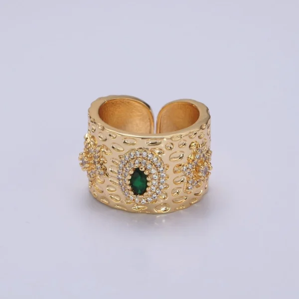 24K Gold Filled Ring with Micro Pave Star & Green Cz O798