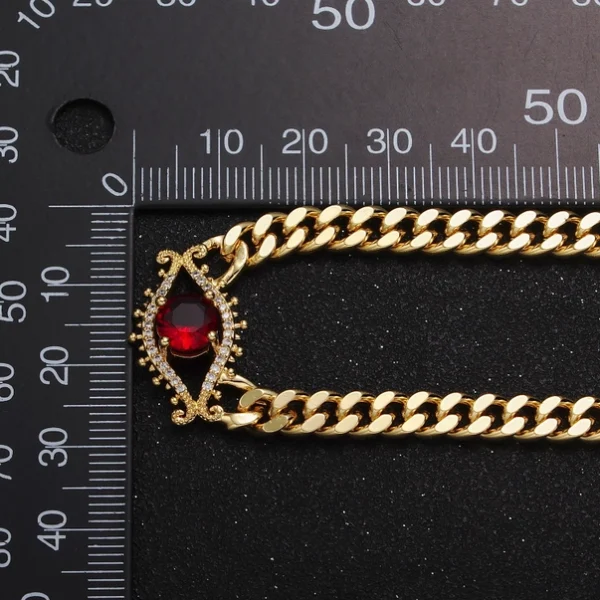 Bold Statement Gold Curb Chain Necklace Cz Evil Eye Charm - Image 5