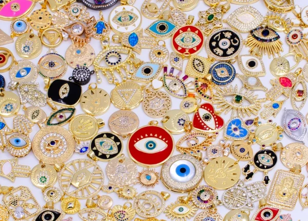 Bulk Gold Evil Eye Charm Bracelet Necklace Charm Bar Supply