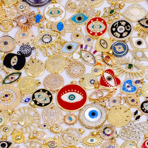 Bulk Gold Evil Eye Charm Bracelet Necklace Charm Bar Supply