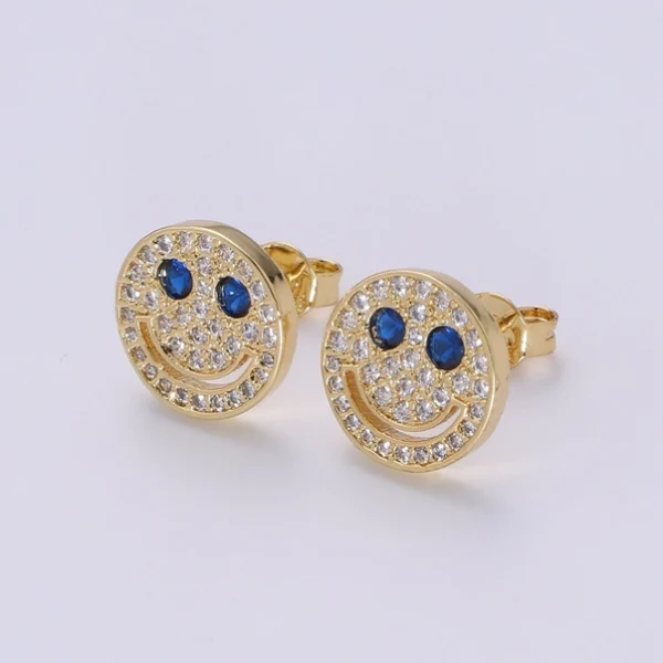Cz Smiley Face Stud Earrings, Tiny Smiley Face Studs, Simple Gold Stud Earrings, Round Gold Studs, Happy Face Studs, Disc Stud Earrings - Image 5