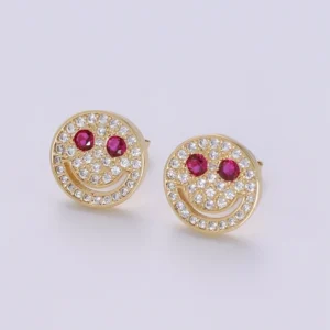 Cz Smiley Face Stud Earrings, Tiny Smiley Face Studs, Simple Gold Stud Earrings, Round Gold Studs, Happy Face Studs, Disc Stud Earrings