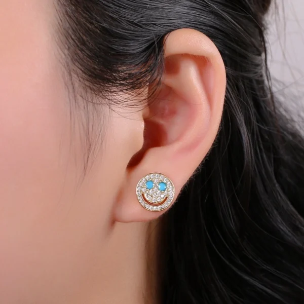 Cz Smiley Face Stud Earrings, Tiny Smiley Face Studs, Simple Gold Stud Earrings, Round Gold Studs, Happy Face Studs, Disc Stud Earrings - Image 3