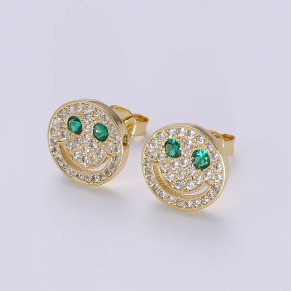 Cz Smiley Face Stud Earrings, Tiny Smiley Face Studs, Simple Gold Stud Earrings, Round Gold Studs, Happy Face Studs, Disc Stud Earrings - Image 4
