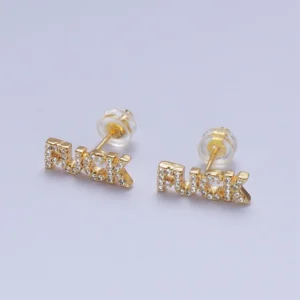 Dainty 16K Gold Filled “Fuck” Script Micro Paved Cz Stud Earrings | Y273