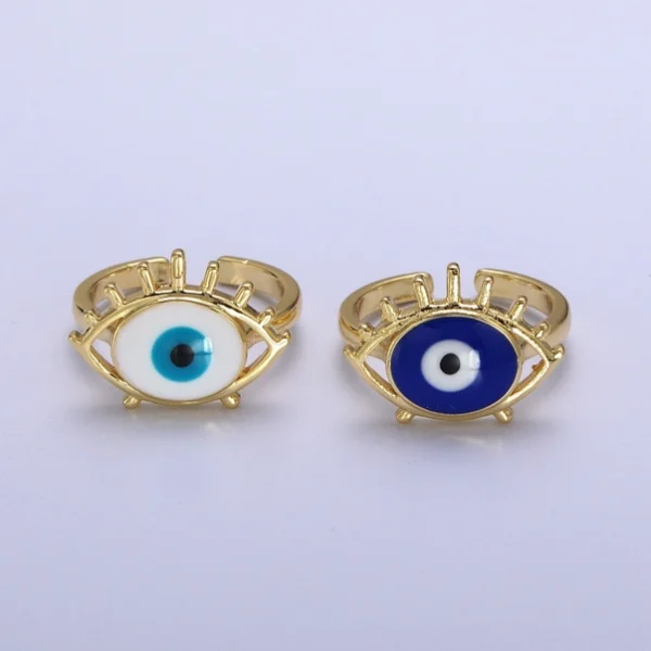 Elegant Minimalist White Blue Gold Framed Evil Eye Ring