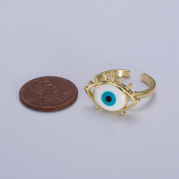 Elegant Minimalist White Blue Gold Framed Evil Eye Ring - Image 6