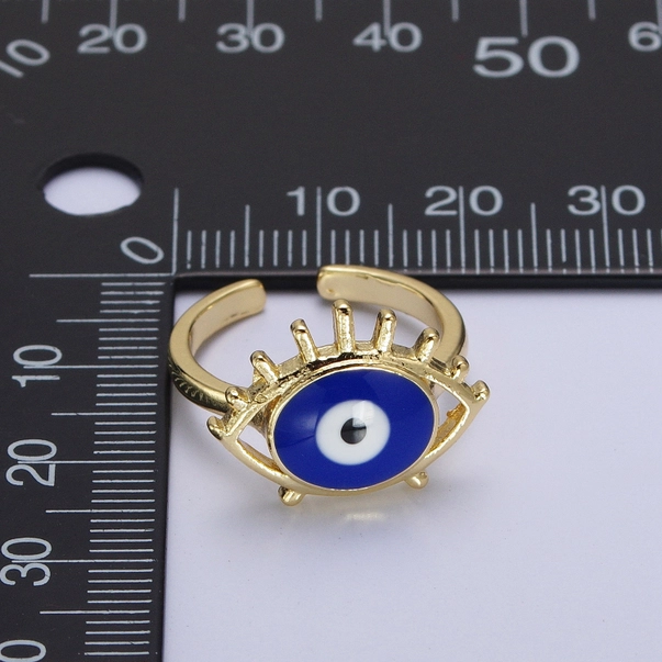 Elegant Minimalist White Blue Gold Framed Evil Eye Ring - Image 7