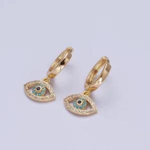 Evil Eye Charm Hoop Earrings 16K Gold Filled Y066