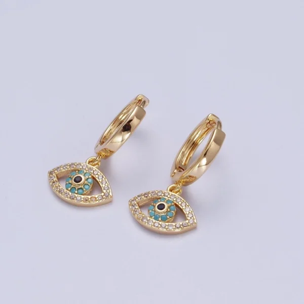 Evil Eye Charm Hoop Earrings 16K Gold Filled Y066