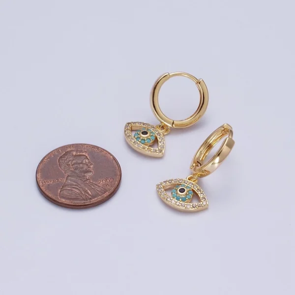 Evil Eye Charm Hoop Earrings 16K Gold Filled Y066 - Image 3