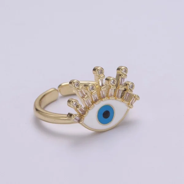 Evil Eye Ring, 14K Gold Filled Eye Ring, Evil Eye Zircons Ring, Cz Eye Blue Ring, Good Luck Ring Amulet Statement Stackable u-170 - Image 4