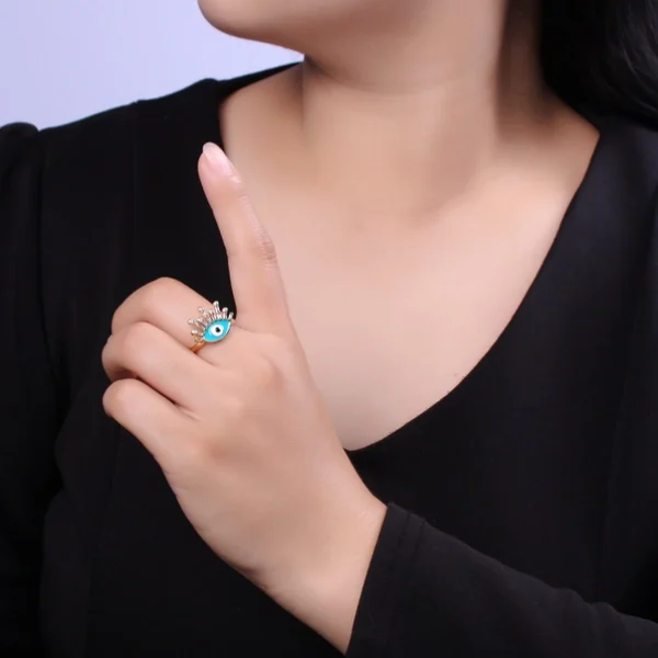 Evil Eye Ring, 14K Gold Filled Eye Ring, Evil Eye Zircons Ring, Cz Eye Blue Ring, Good Luck Ring Amulet Statement Stackable u-170 - Image 5