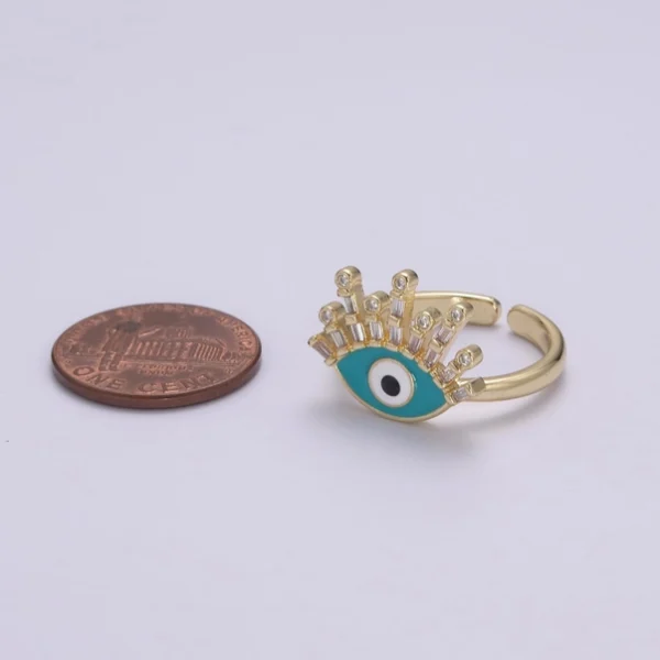 Evil Eye Ring, 14K Gold Filled Eye Ring, Evil Eye Zircons Ring, Cz Eye Blue Ring, Good Luck Ring Amulet Statement Stackable u-170 - Image 6