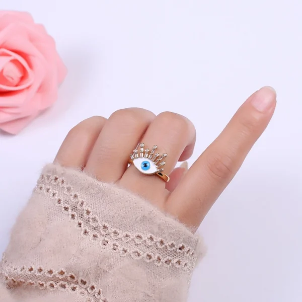 Evil Eye Ring, 14K Gold Filled Eye Ring, Evil Eye Zircons Ring, Cz Eye Blue Ring, Good Luck Ring Amulet Statement Stackable u-170 - Image 7