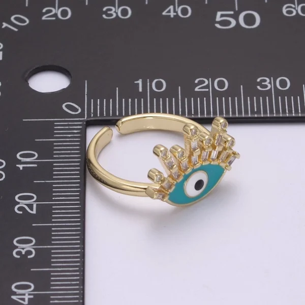 Evil Eye Ring, 14K Gold Filled Eye Ring, Evil Eye Zircons Ring, Cz Eye Blue Ring, Good Luck Ring Amulet Statement Stackable u-170 - Image 8