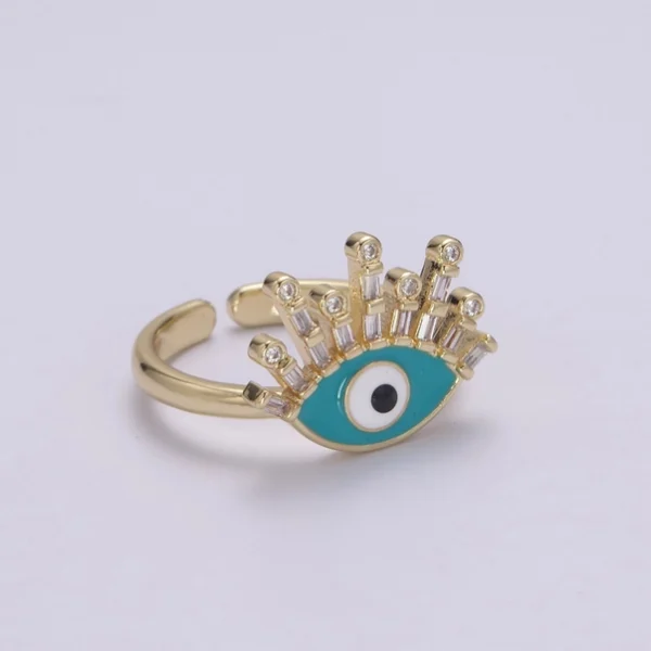 Evil Eye Ring, 14K Gold Filled Eye Ring, Evil Eye Zircons Ring, Cz Eye Blue Ring, Good Luck Ring Amulet Statement Stackable u-170 - Image 3