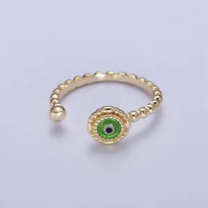 Gold Beaded Evil Eye Green Red Teal Blue Resin Adjustable Ring Protection Jewelry