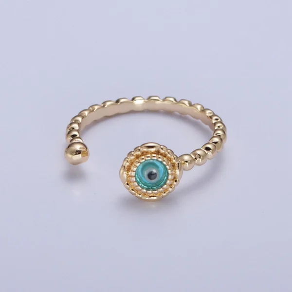 Gold Beaded Evil Eye Green Red Teal Blue Resin Adjustable Ring Protection Jewelry - Image 3