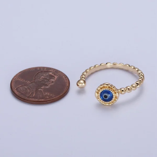 Gold Beaded Evil Eye Green Red Teal Blue Resin Adjustable Ring Protection Jewelry - Image 5