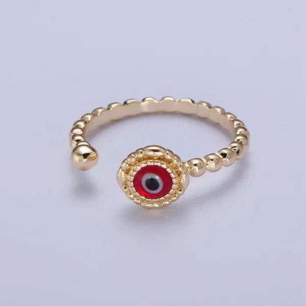 Gold Beaded Evil Eye Green Red Teal Blue Resin Adjustable Ring Protection Jewelry - Image 6