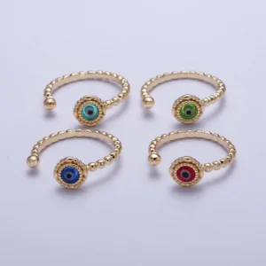 Gold Beaded Evil Eye Green Red Teal Blue Resin Adjustable Ring Protection Jewelry