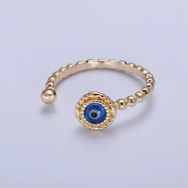 Gold Beaded Evil Eye Green Red Teal Blue Resin Adjustable Ring Protection Jewelry - Image 7