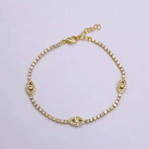 Gold Filled Clear Cz Evil Eye Tennis Chain Bracelet