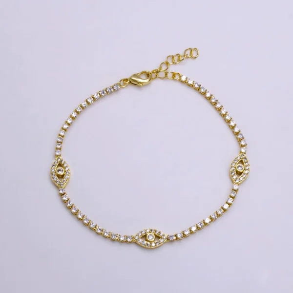 7"Gold Filled Clear Cz Evil Eye Tennis Chain Bracelet
