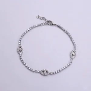Gold Filled Clear Cz Evil Eye Tennis Chain Bracelet
