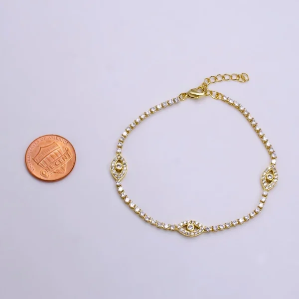 7"Gold Filled Clear Cz Evil Eye Tennis Chain Bracelet - Image 3