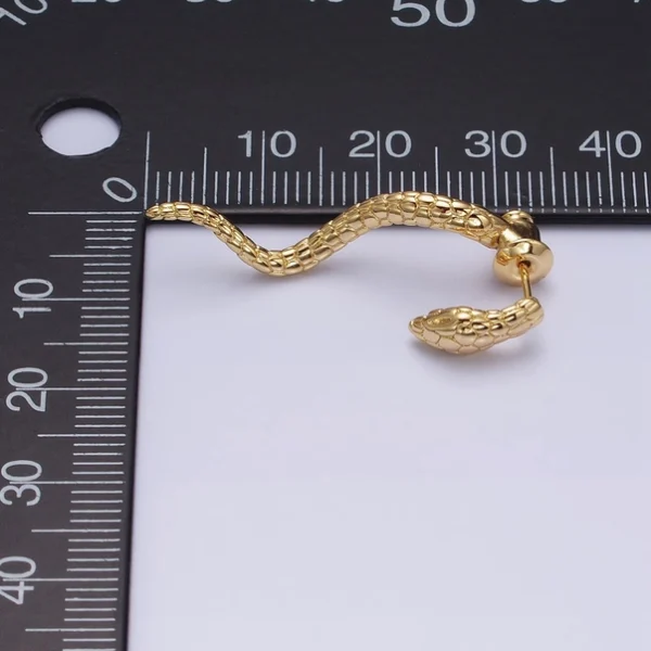 Gold Filled Snake Serpent Textured Wavy Drop Stud Earrings - Image 5