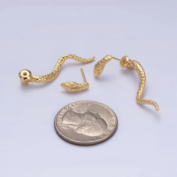 Gold Filled Snake Serpent Textured Wavy Drop Stud Earrings - Image 6