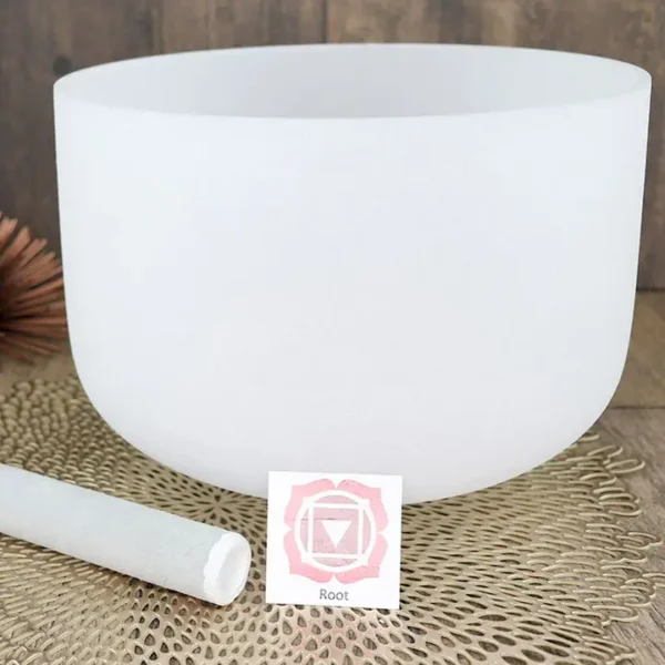 10" Frosted Chakra Quartz Singing Bowl with mallet. 99.9% of the pure Quartz crystal is used to create this magnificent bowl. This bowl is used for sound healing and is tuned to heal your chakras. 432 HZ Note c is tuned for ROOT chakra red. Sound is Do.
