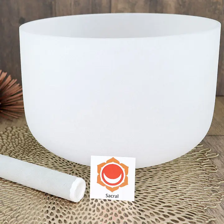 Sacral Chakra Frosted Quartz Crystal Singing Bowl