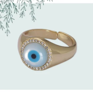 Thick Bold Dome Evil Eye Open Adjustable Signet Ring