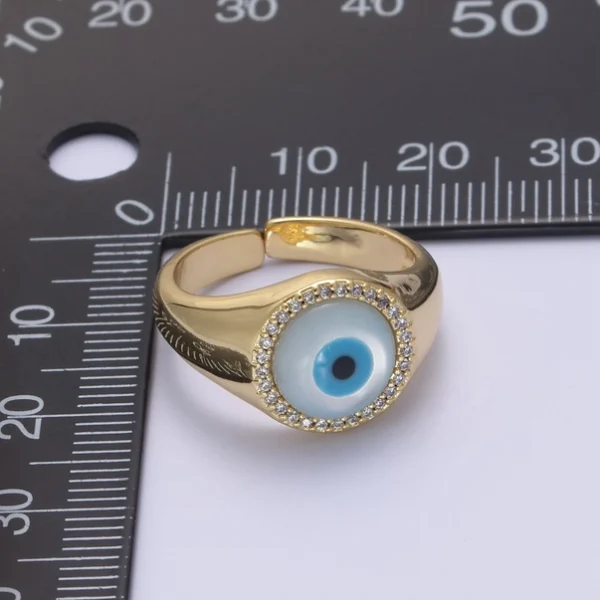 Thick Bold Dome Evil Eye Open Adjustable Signet Ring - Image 6
