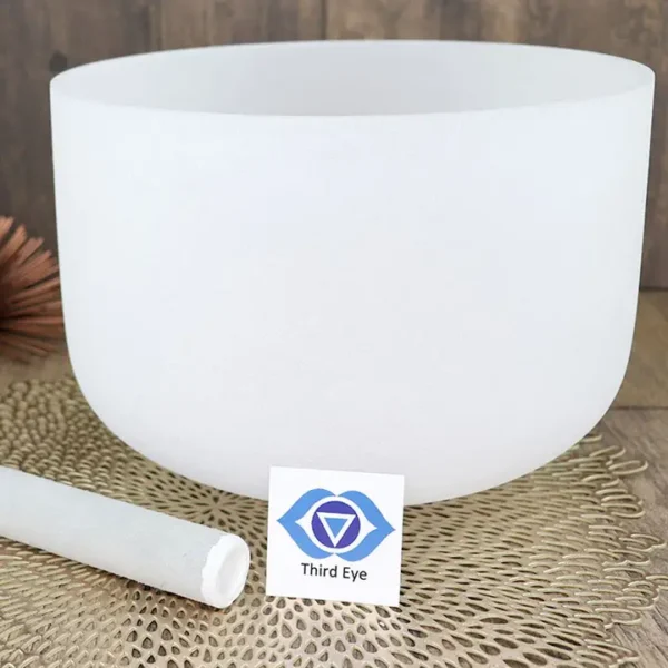 Third Eye Chakra Frosted Quartz Crystal Singing Bowl - Image 2