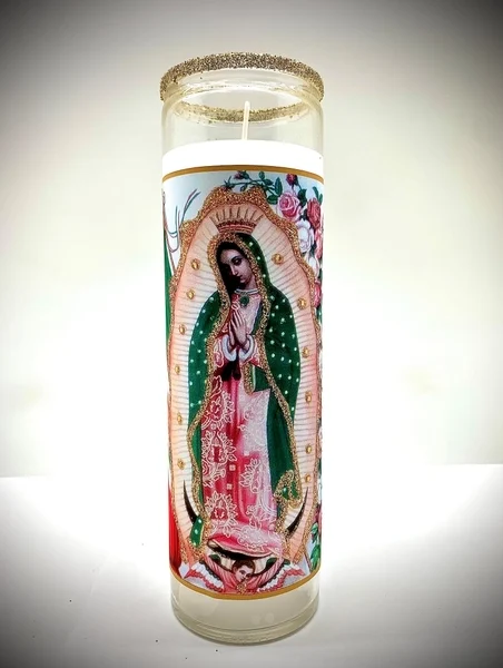 Virgin of Guadalupe Glitter Candle – Mary, Mother of Jesus